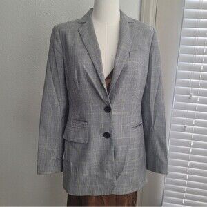 DKNY Gray Plaid Double Button Blazer Size 2 Workwear Preppy Casual